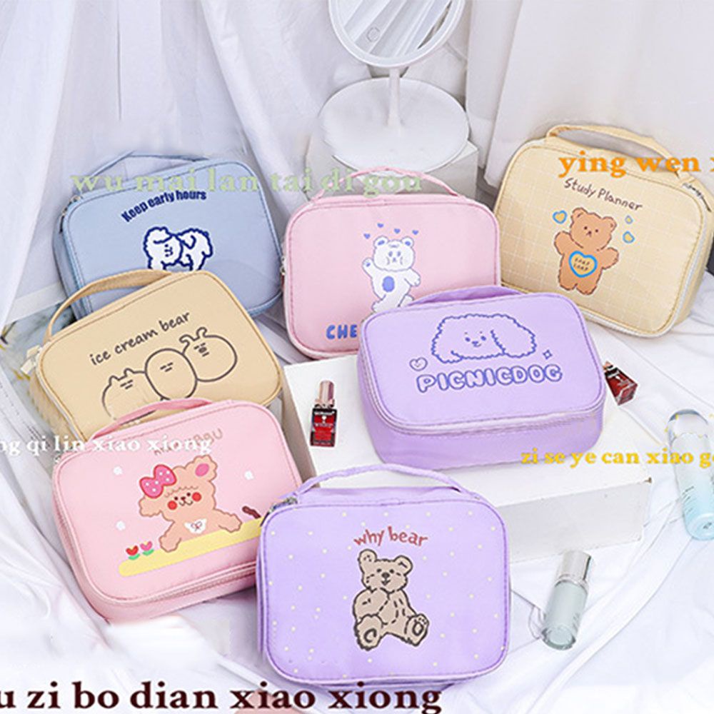 Túi đựng mỹ phẩm trang điểm sức chứa lớn họa tiết gấu hoạt hình dễ thương tiện dụng cho nữ