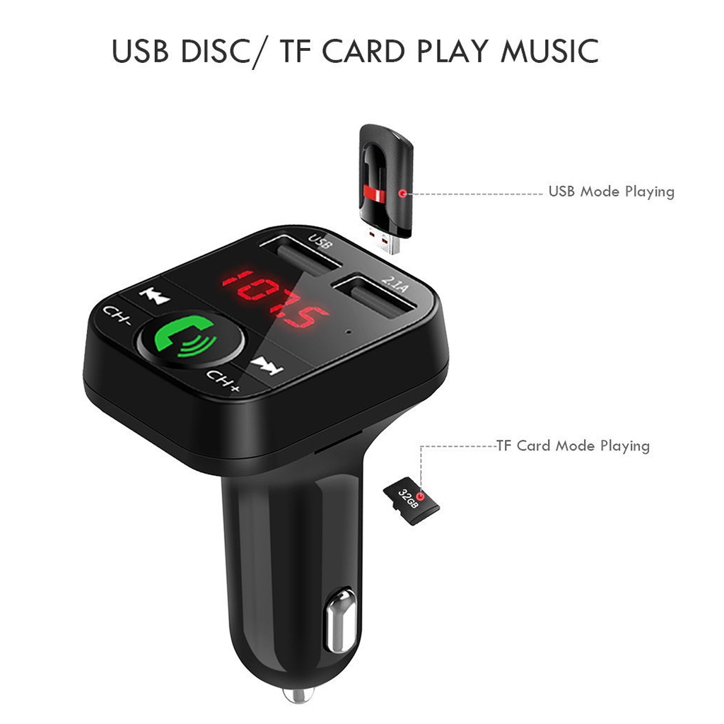 Tẩu sạc xe hơi không dây USB kết nối Bluetooth màn hình LCD hỗ trợ MP3 truyền tín hiệu FM