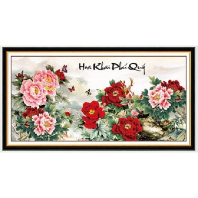 Tranh thêu kín chữ thập Hoa khai phú quý MN0107 (150x75)cm