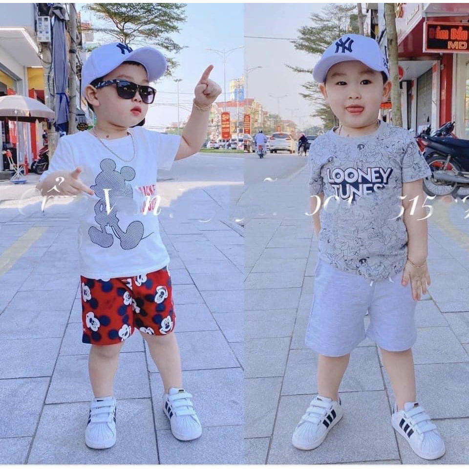 Đồ bộ bé trai combo 2 bộ chuột Mickey Mouse in chìm chất cototn 4 chiều mềm mịn