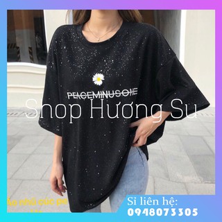 Unisex Áo Thun Nam Nữ Đẹp Oversize Cộc tay Nhũ Kim Tuyến Hoa Cúc Hot Trend-HươngSu (364-Ao-ThunKimTuyenCocTay)
