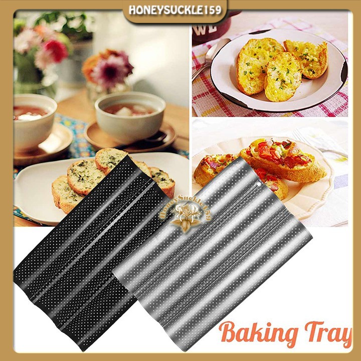 Khay Nướng Bánh Mì Pháp Baguette 3 Rãnh Chống Dính Lượn Sóng