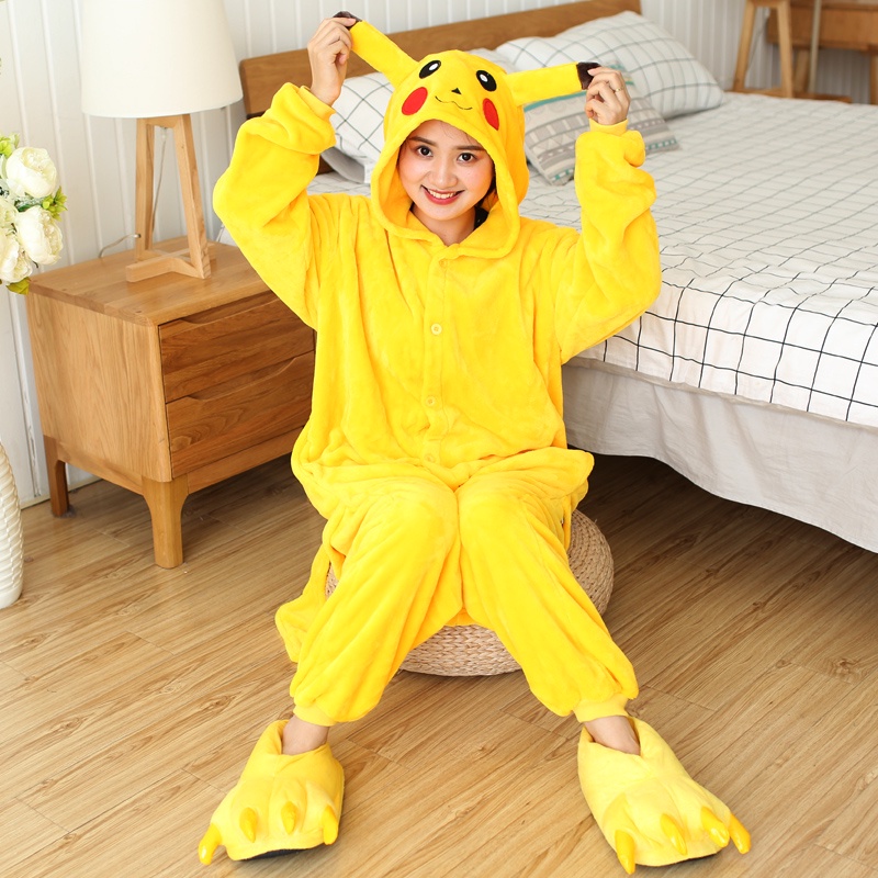 Bộ Đồ Ngủ Liền Thân Tay Dài In Hoạt Hình Động Vật / Mèo / Stitch Dễ Thương Thời Trang Mùa Đông Cho Nam Và