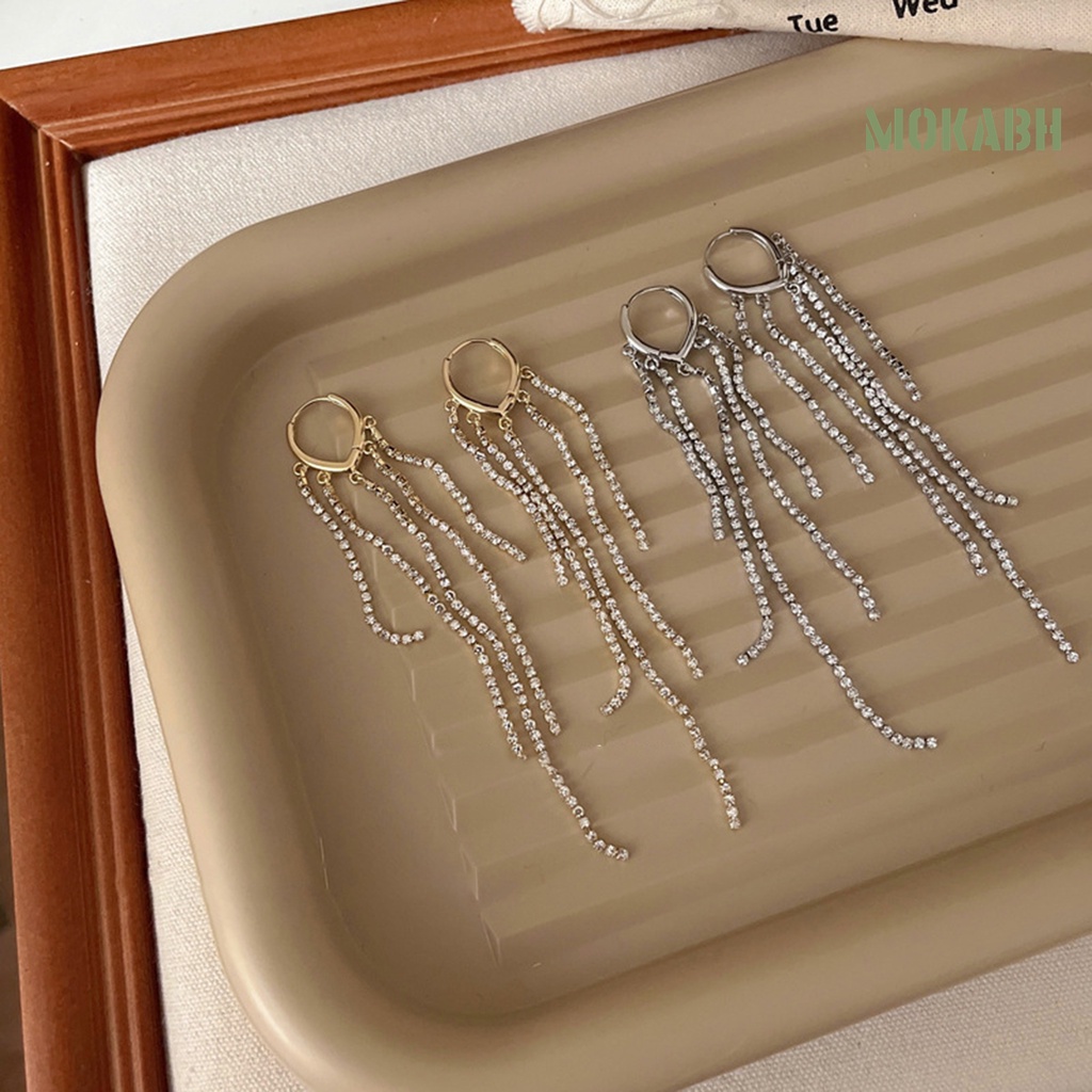 1 Đôi Bông Tai Dáng Dài Đính Đá Thời Trang Dành Cho Nữ