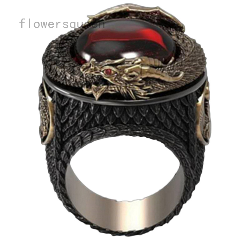 flowersqueen Nhẫn kim loại hình rồng thiết kế ấn tượng