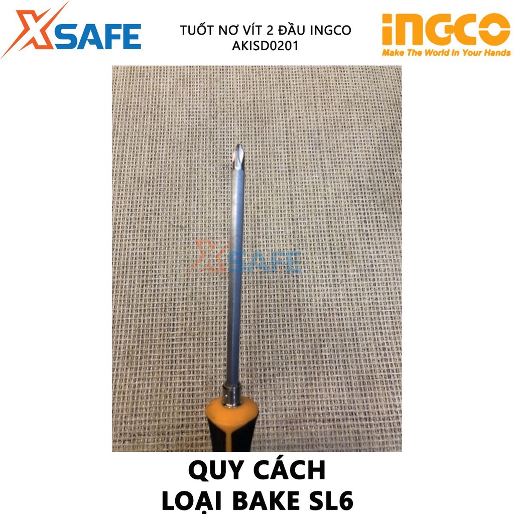Tua vít 2 đầu INGCO AKISD0201 Tuốc nơ vít kích thước 6.35x160mm, tay cầm có thể hoán đổi lẫn nhau - Chính hãng