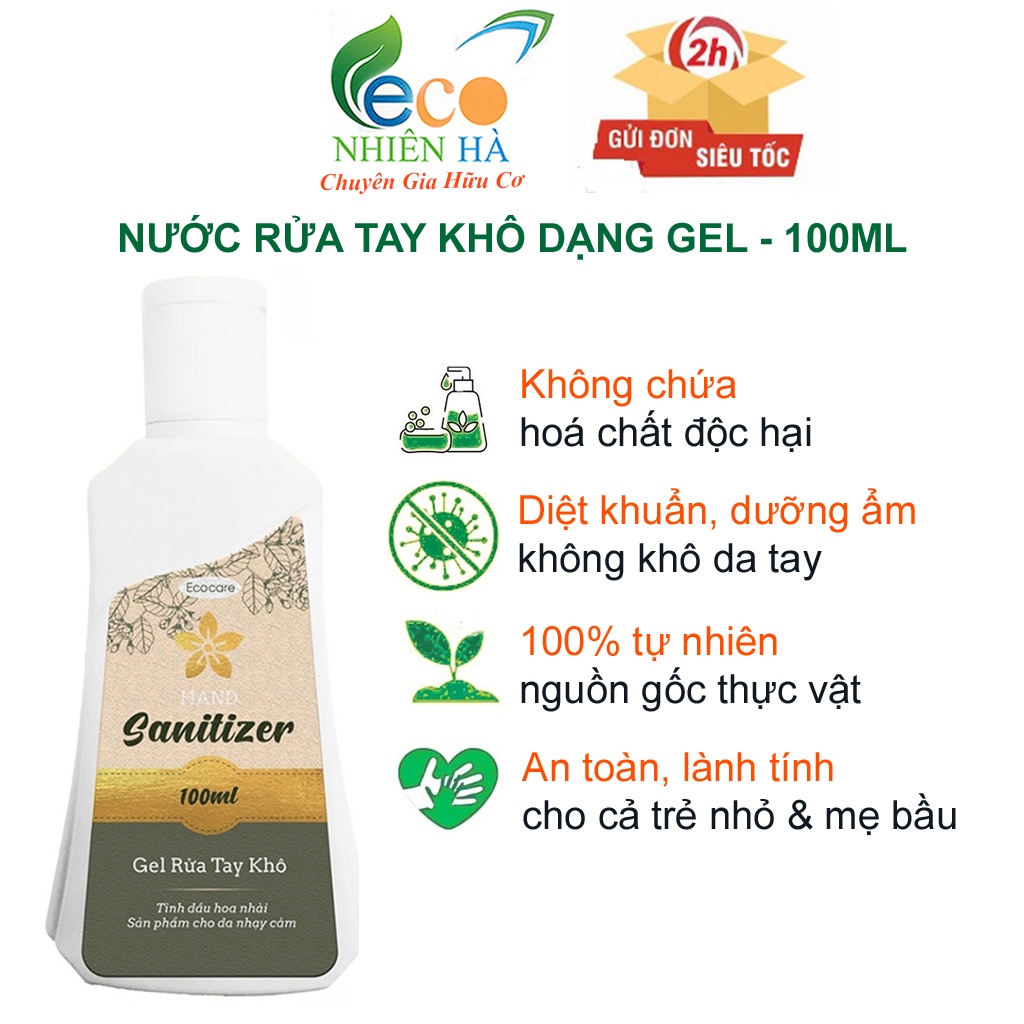 Nước rửa tay ECOCARE 100ml, nước rửa tay khô diệt khuẩn siêu nhanh, nuoc rua tay dạng gel