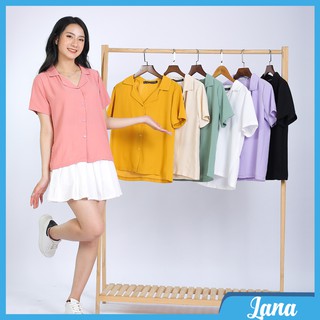 Áo sơ mi nữ from rộng cổ vest Hàn Quốc, Áo sơ mi nữ công sở kiểu ngắn tay cao cấp Lana