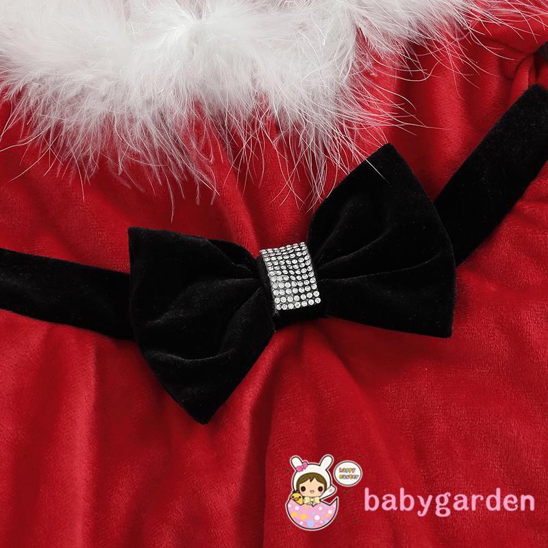 Đầm Tay Dài Phồng Hở Vai Màu Đỏ Giáng Sinh Dành Cho Bé Gái 1 Đến 7 Tuổi