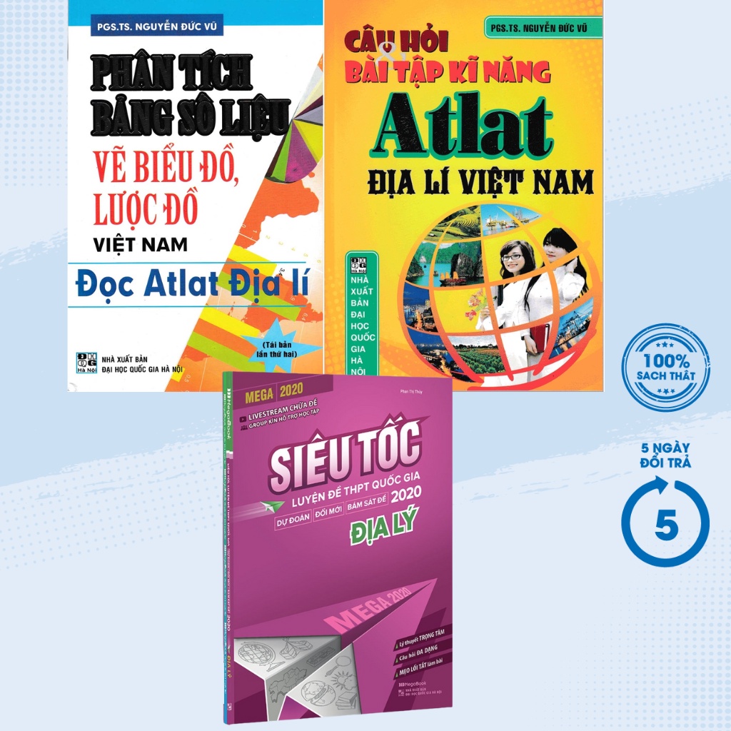 Sách - Combo Câu Hỏi Và Bài Tập Kĩ Năng Atlat + Phân Tích Bảng Số Liệu Vẽ Biểu Đồ + Mega 2020 Địa Lý