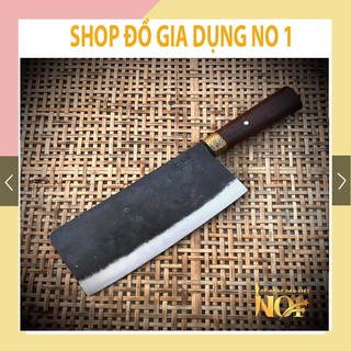 Dao chặt cao cấp làm từ Thép Nhíp đỏ, cán hình trứng gỗ mun đuôi công khâu đồng vàng chốt đinh đồng