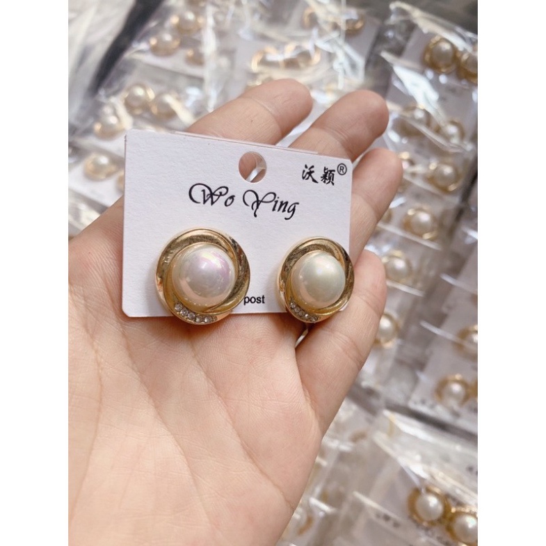 Hoa Tai Ngọc Tròn Bạc 925 Hàng Đẹp 1