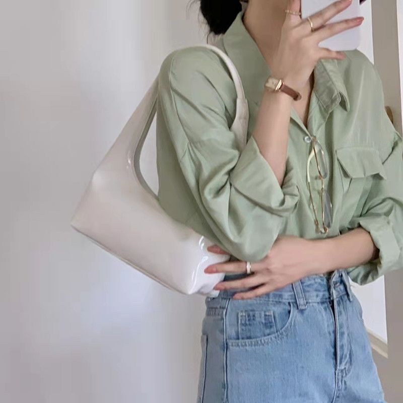 Túi đeo dưới cánh tay Bằng Da Bóng Màu Trơn Thời Trang Cho Nữ