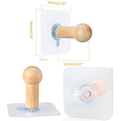 Móc Treo Quần Áo tròn Bằng Gỗ Miếng Dán Siêu Chắc, Siêu Chịu Lực Đa Năng Màu NÂU