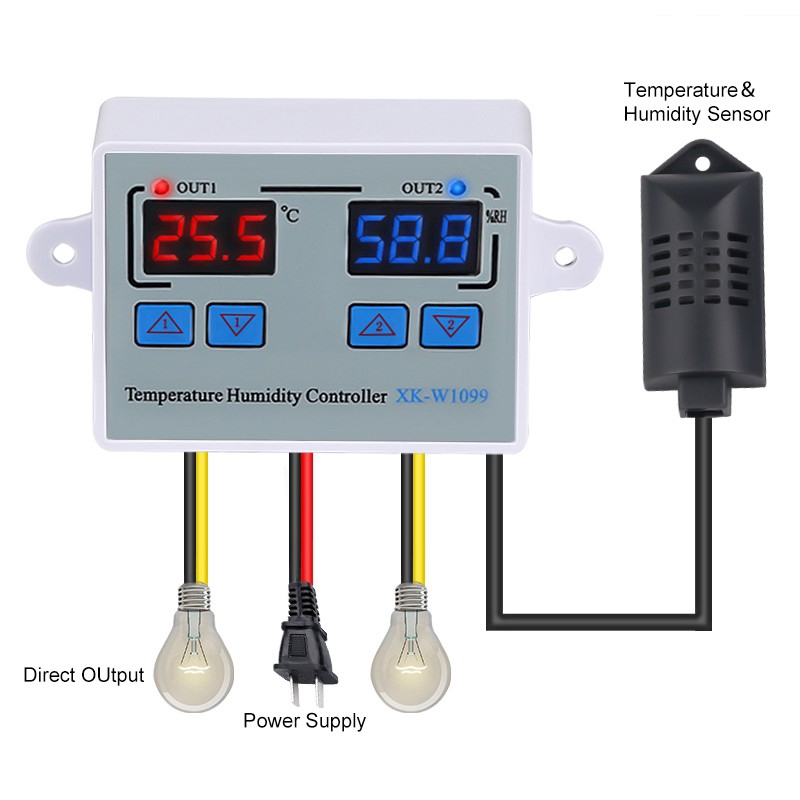 W1099 Bộ điều nhiệt kỹ thuật số kép Humidistat Máy ấp trứng Nhiệt độ Bộ điều chỉnh độ ẩm Bộ điều chỉnh Nhiệt kế Ẩm kế