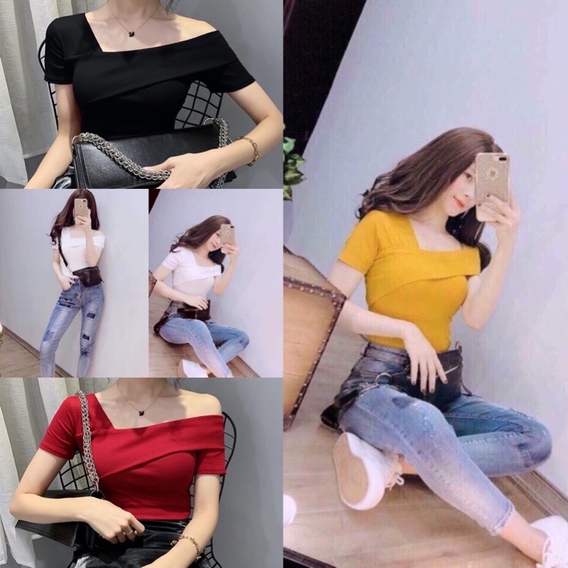 Áo thun kiểu tay ngắn phom ôm co giãn