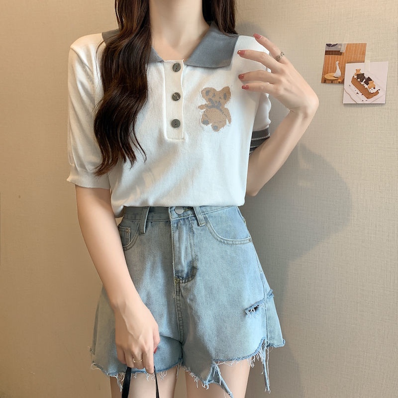 Áo Thun polo Ngắn Tay Họa Tiết Kẻ Sọc Thời Trang Hàn Quốc