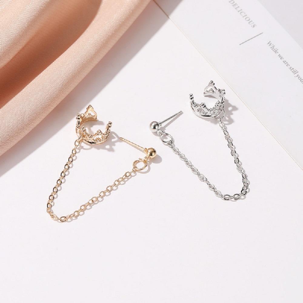 VANES1 Bông Tai Thời Trang Kiểu Kẹp Hình Chữ U &amp; Vương Miện Kiểu Hàn Quốc Cho Nữ