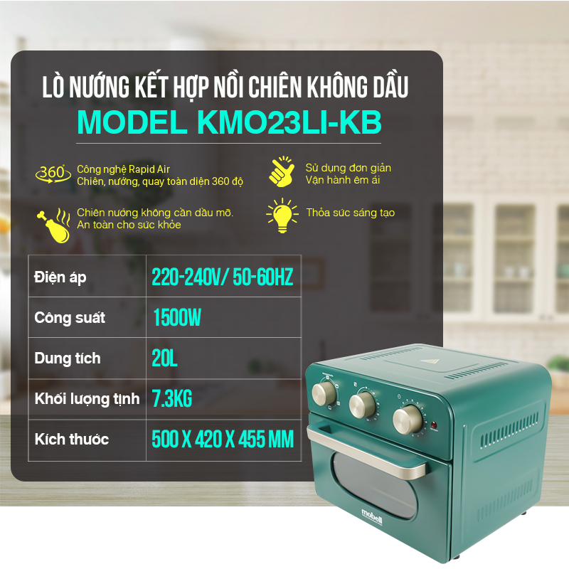 Nồi Chiên Không Dầu 20L Công Suất 1500W Nút Xoay Điều Chỉnh Tự Do- Đặt Sản Phẩm 1 Đổi 1 Trong 1 Năm Lỗi Do Nhà Sản Xuất