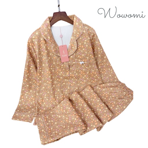 Bộ mặc nhà thu đông dài tay vải nhung mềm, đồ ngủ họa tiết hoa nhí nhiều màu, pijama WOWOMI | BigBuy360 - bigbuy360.vn