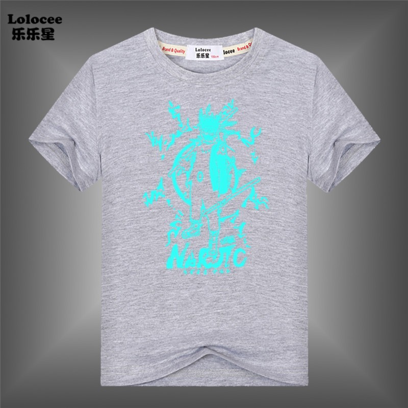 Áo thun cotton tay ngắn màu dạ quang sáng trong đêm tối phong cách Naruto thời trang