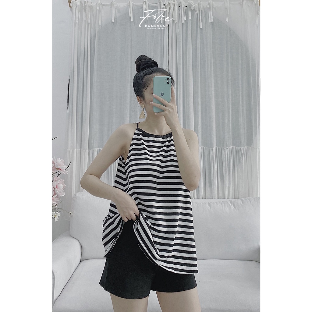 [Chính hãng]FolieHomewear Đồ bộ mặc nhà áo yếm quần short chất liệu thun cotton FB105.2 | BigBuy360 - bigbuy360.vn
