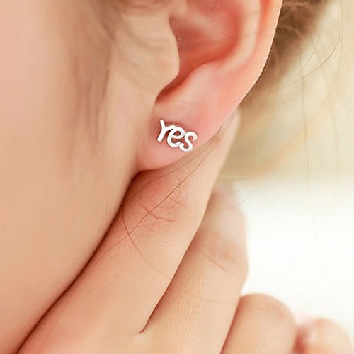 Khuyên Tai Bạc Không Xỏ Lỗ Có Chữ YES / NO Thời Trang Cho Nữ