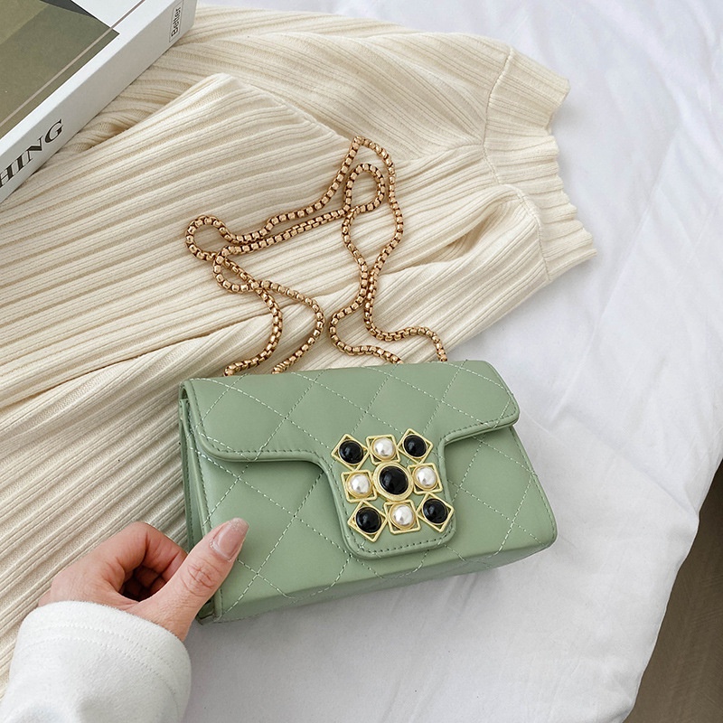 Túi xách IELGY phối dây xích họa tiết sọc thoi thiết kế đơn giản cho nữ