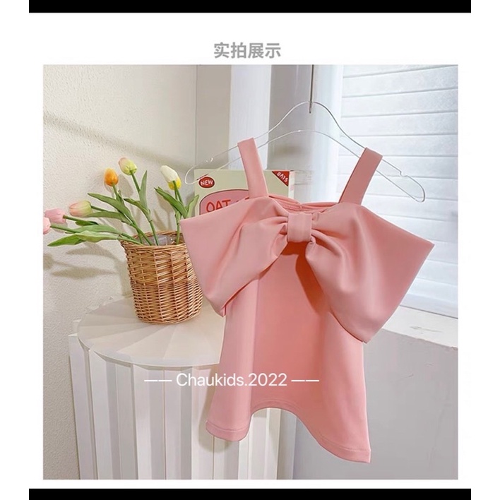 Váy đầm liền hồng nơ xinh yêu cho bé gái
