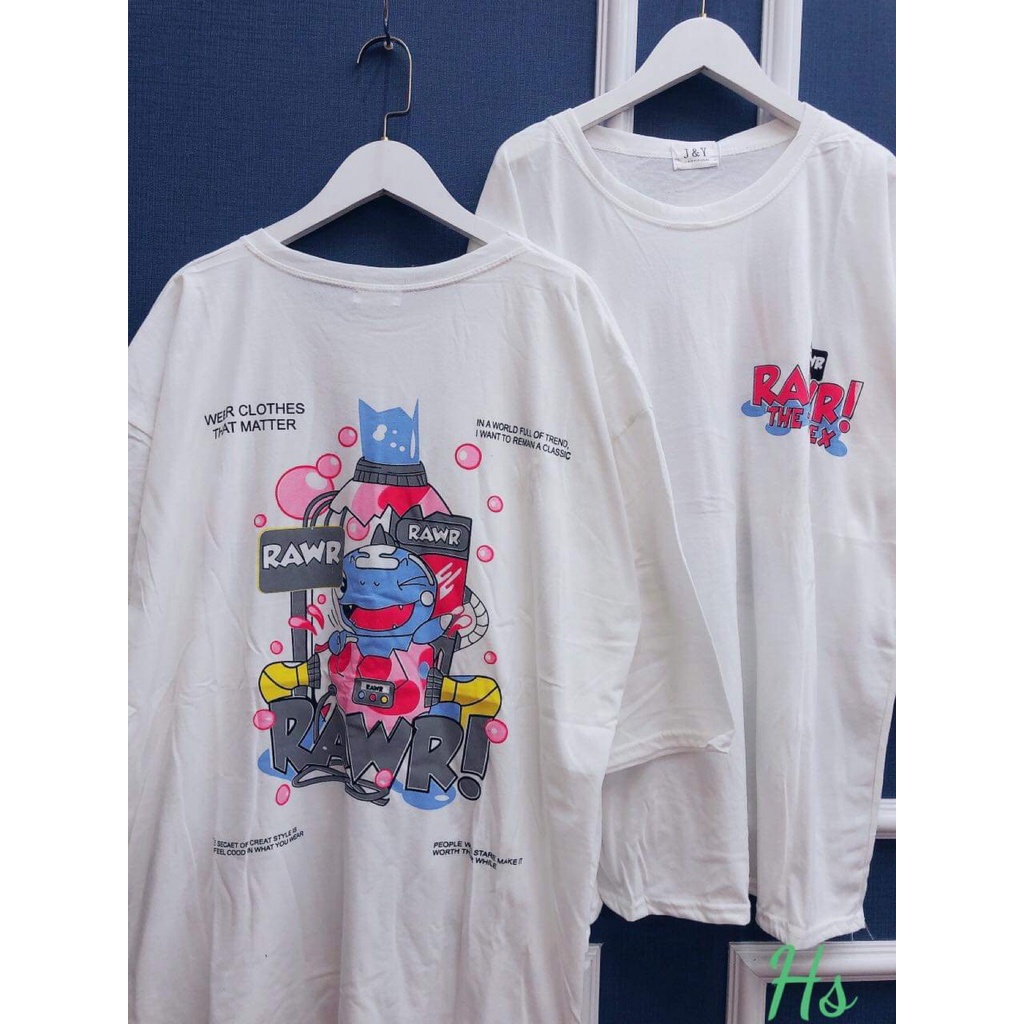 Áo Thun Unisex Tay Lỡ Form Rộng Thoáng Mát Nam Nữ T-REX RAWR Thời Trang Phong Cách