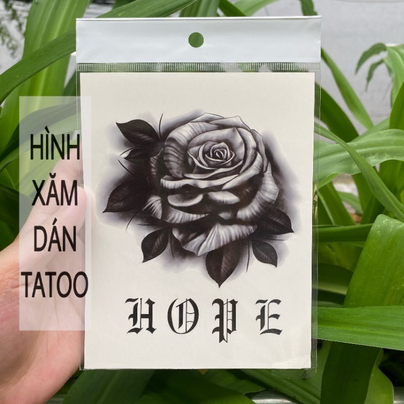 Hình xăm hoa hồng đen chữ LOVE kiểu cách MHT10 size bàn tay to &lt;12x16cm. Boss tatoo - xăm dán tatoo tạm thời