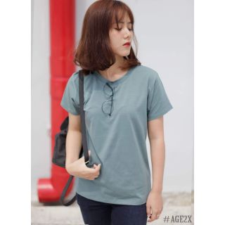 Áo Thun Trơn Nam Nữ AGE2X Màu Xanh Nhớt