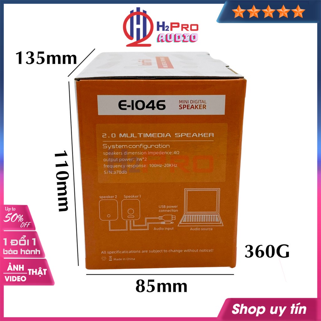Loa vi tính mini, loa máy tính 2.0 LeerFei E-1046 cao cấp giá rẻ-đèn led RGB đổi màu, bass siêu trầm cực hay-Shop H2pro