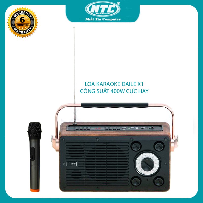 Loa Karaoke xách tay Daile X1 công suất 400W cực mạnh - tặng kèm micro không dây (Đen)