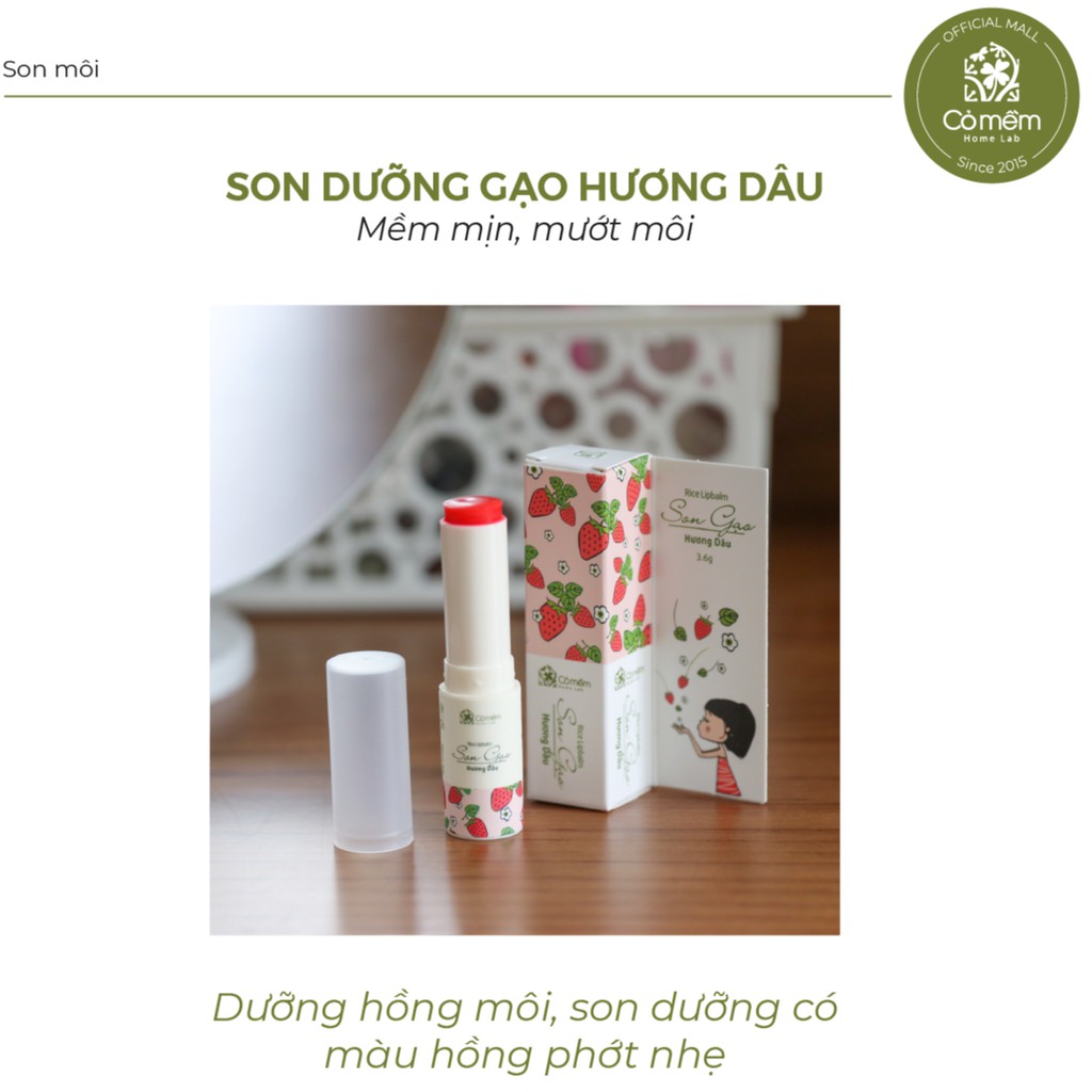 Son Dưỡng Môi Có Màu Gạo Hương Dâu Mềm Môi Chống Khô Nẻ Cỏ Mềm 3,6g