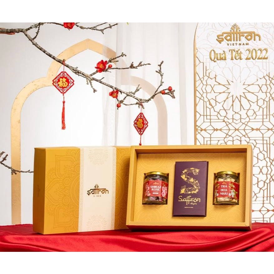 Set quà Tặng Saffron cao cấp kèm trà hoa năm 2023