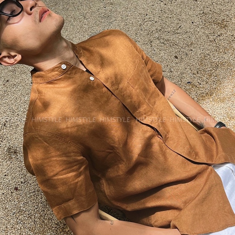 Áo Sơmi Nam Linen Cổ Trụ Ngắn Tay Cao Cấp Lịch Lãm và Phong Cách
