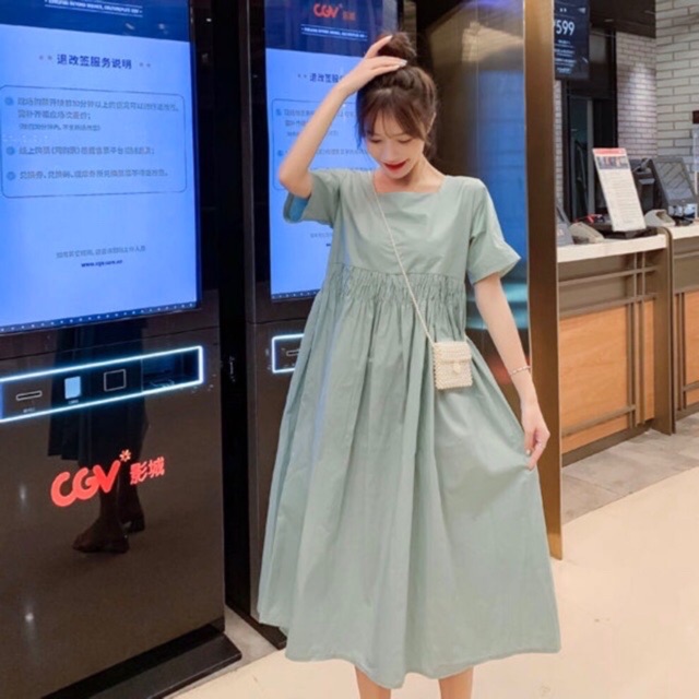 Đầm váy babydoll cam nơ sau