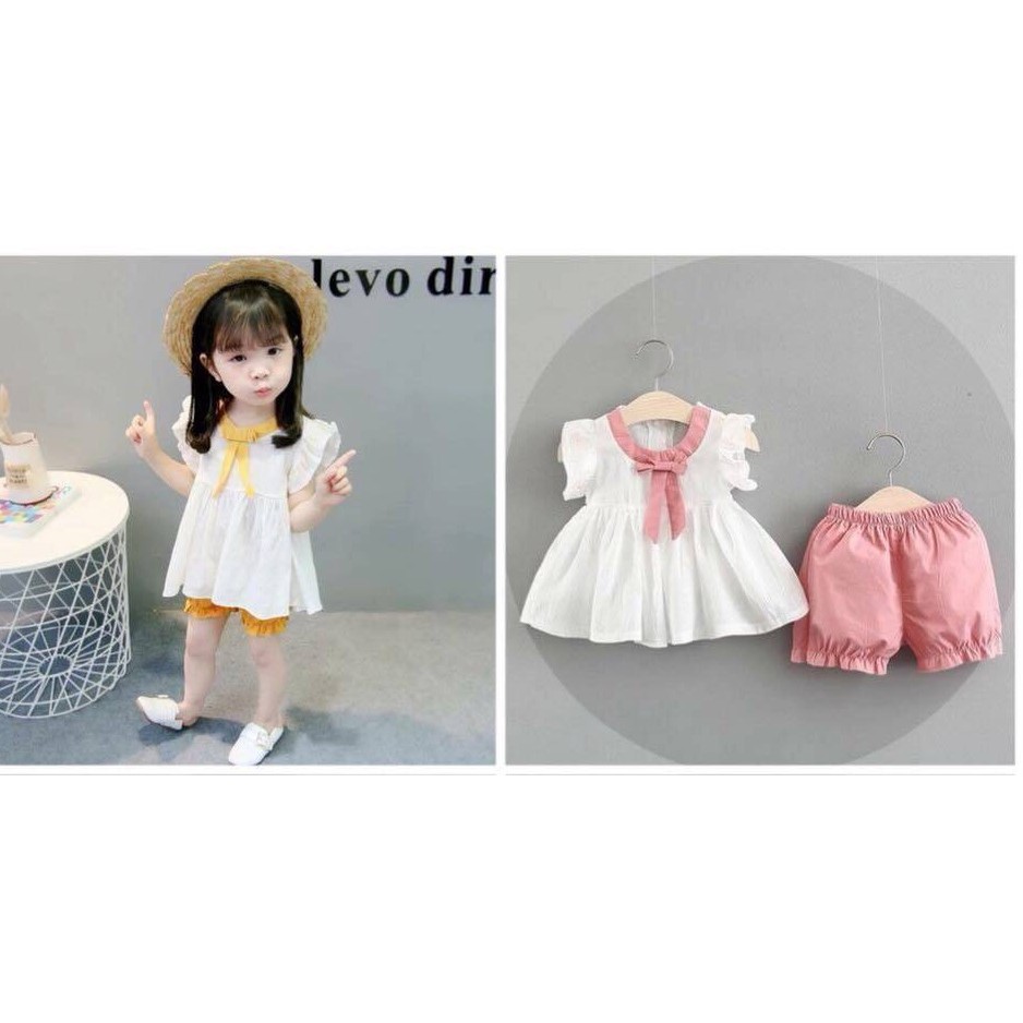 Đồ Bộ bé gái Baby Doll Nơ Hồng vải lụa 10 - 22 kg