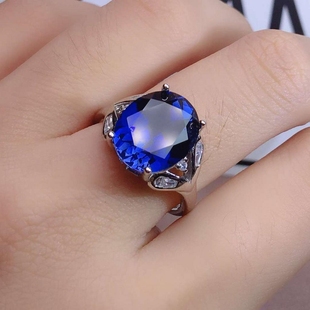 Nhẫn Cặp Mạ Bạc 925 Đính Đá Sapphire Xanh Lam