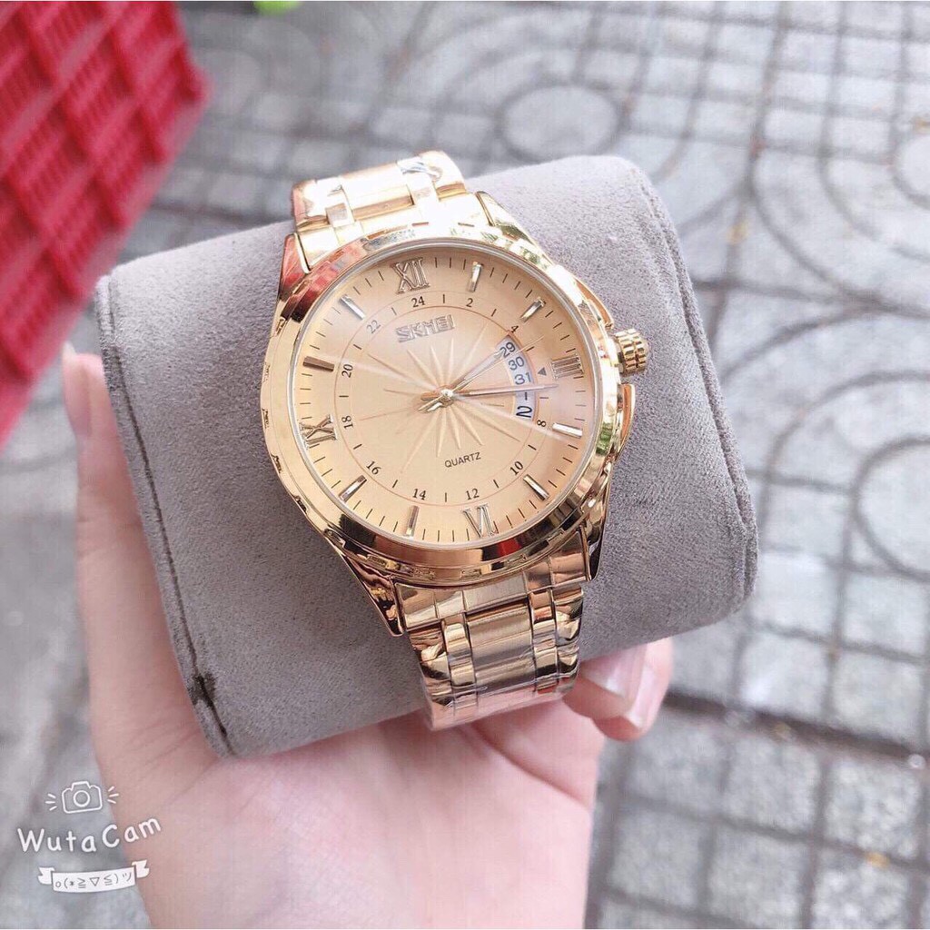 [MẪU MỚI] Đồng hồ nam Skmei 9069 dây thép không gỉ lịch ngày tự động - màu mới vàng kim | BigBuy360 - bigbuy360.vn
