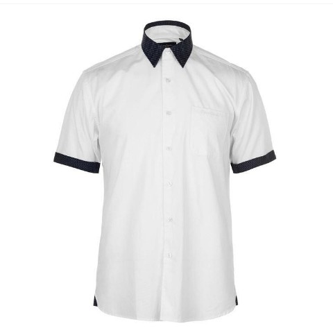 [100% Cotton - Sale] Áo sơ mi ngắn tay Pierre Cardin Fashion Short Sleeve Shirt Mens (White/Navy - Xách tay UK )