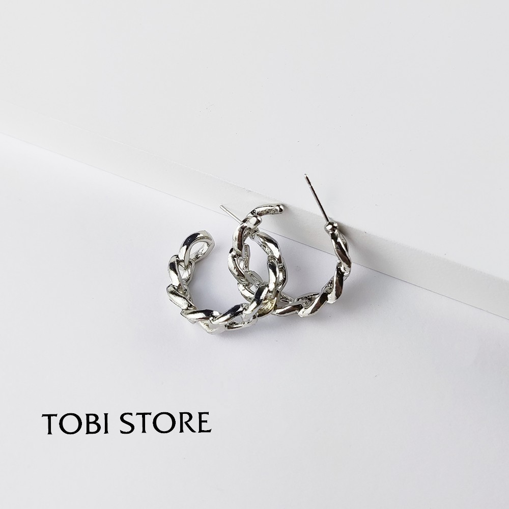 Bông tai nữ mạ bạc TOBI STORE khuyên tai cá tính nhiều kiểu dáng đính đá cute ngầu tròn, dài, nụ