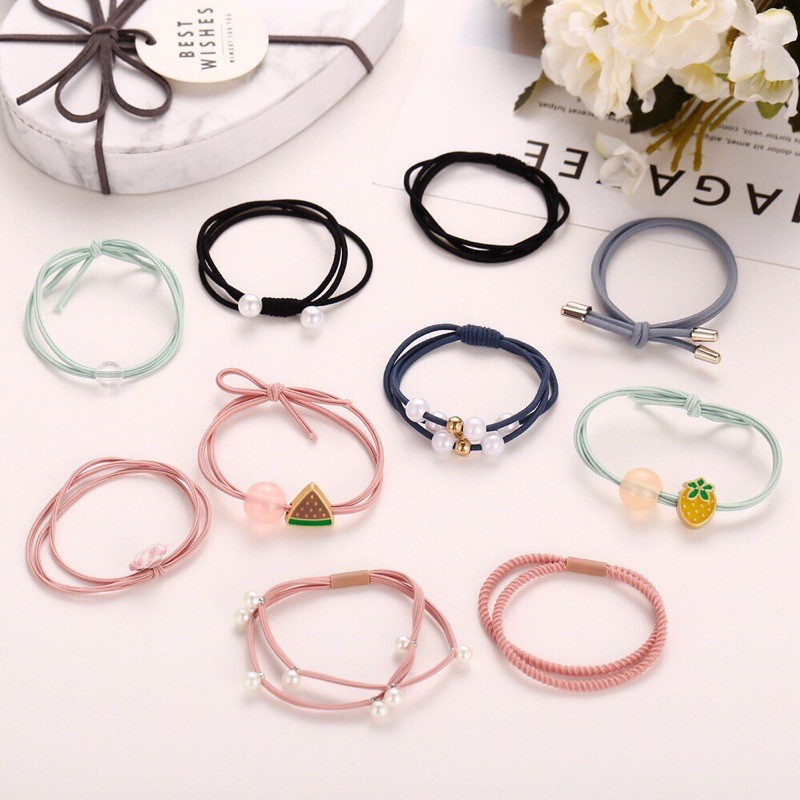 Combo 10 dây thun cột tóc, chun buộc tóc xinh xắn dễ thương