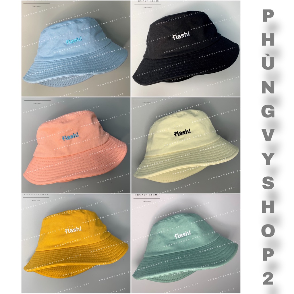 Nón bucket Thêu '6 LOẠI CHỮ' kaki- Mũ tai bèo vành