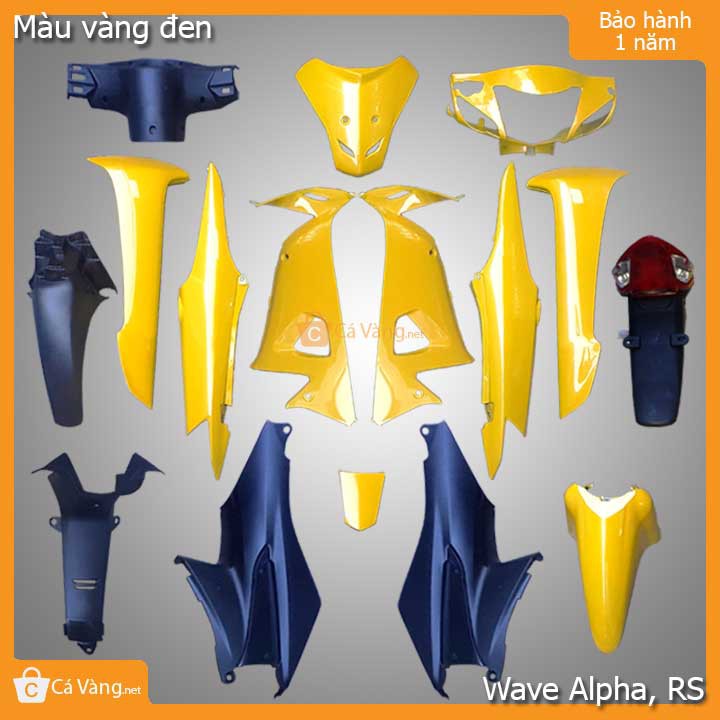 Vỏ nhựa xe máy Wave Alpha, RS Nhựa ABS Cao Cấp màu Vàng đen