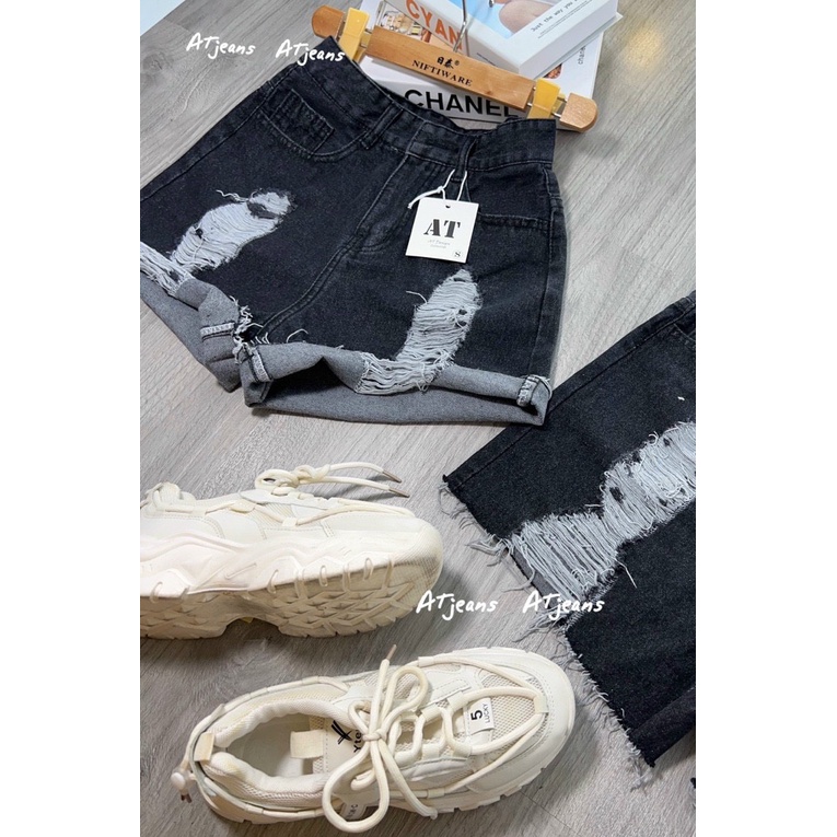 Quần short jeans DAISY BELLE phối rách cá tính, năng độn, hack chân SD035
