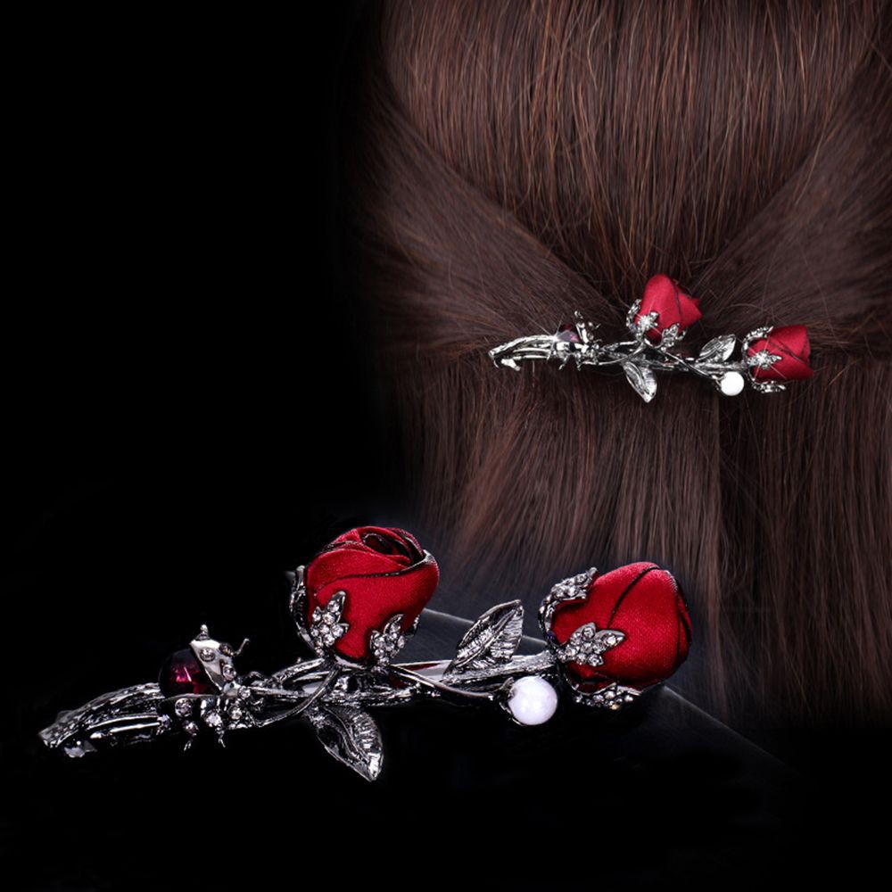 Kẹp tóc hình nhành hoa hồng cổ điển thanh lịch dành cho nữ