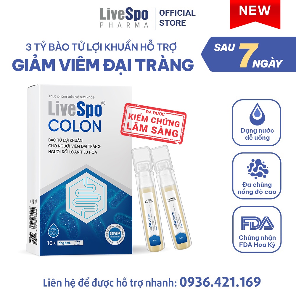 Men vi sinh LiveSpo Colon 30 tỷ bào tử lợi khuẩn cho người viêm đại tràng, táo bón tiêu chảy (Hộp 10 ống x 5ml)