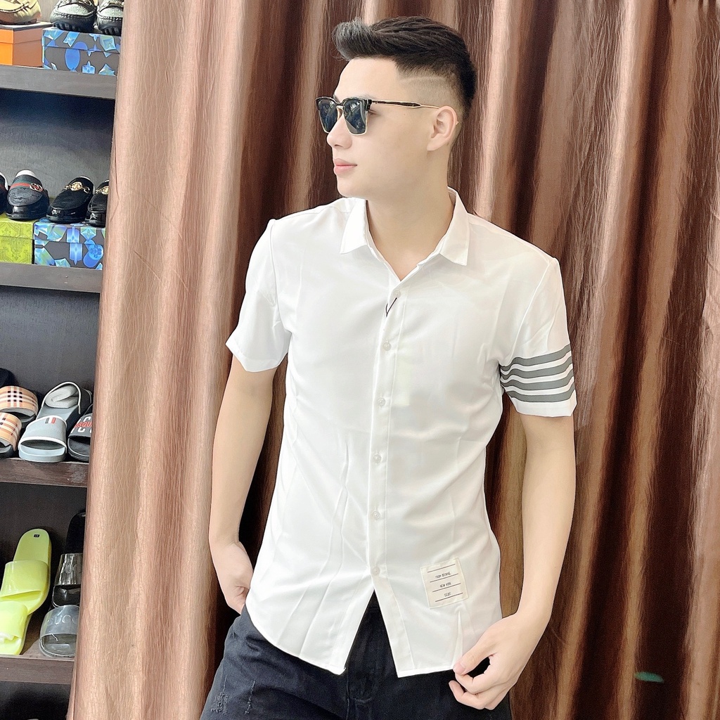 Áo Sơ Mi Nam Tay Ngắn . Áo Sơ Mi Cộc Tay Thome Browne Chất Vải Cotton-Lụa Thoáng Mát DT Fashion MenWear